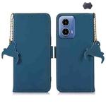 For Motorola Moto G34 Genuine Leather Magnetic RFID Leather Phone Case(Blue)