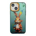 For iPhone 15 Cute Animal Pattern Series PC + TPU Phone Case(Rabbit)