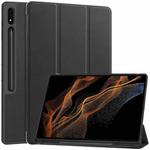 For Samsung Galaxy Tab S10 Ultra / S9 Ultra 3-Fold Pure Color TPU Smart Leather Tablet Case with Pen Slot(Black)