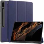 For Samsung Galaxy Tab S10 Ultra / S9 Ultra 3-Fold Pure Color TPU Smart Leather Tablet Case with Pen Slot(Dark Blue)