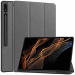 For Samsung Galaxy Tab S10 Ultra / S9 Ultra 3-Fold Pure Color TPU Smart Leather Tablet Case with Pen Slot(Grey)