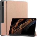 For Samsung Galaxy Tab S10 Ultra / S9 Ultra 3-Fold Pure Color TPU Smart Leather Tablet Case with Pen Slot(Rose Gold)