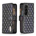 For Samsung Galaxy Z Fold5 Diamond Lattice Zipper Wallet Leather Flip Phone Case(Black)