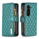 For Samsung Galaxy Z Fold5 Diamond Lattice Zipper Wallet Leather Flip Phone Case(Green)