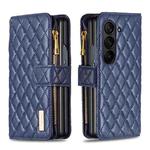 For Samsung Galaxy Z Fold5 Diamond Lattice Zipper Wallet Leather Flip Phone Case(Blue)