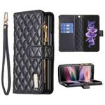 For Samsung Galaxy Z Fold6 Diamond Lattice Zipper Wallet Leather Flip Phone Case(Black)