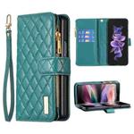 For Samsung Galaxy Z Fold6 Diamond Lattice Zipper Wallet Leather Flip Phone Case(Green)