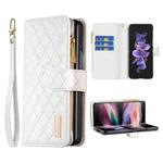 For Samsung Galaxy Z Fold6 Diamond Lattice Zipper Wallet Leather Flip Phone Case(White)