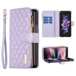 For Samsung Galaxy Z Fold7 Diamond Lattice Zipper Wallet Leather Flip Phone Case(Purple)