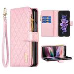 For Samsung Galaxy Z Fold7 Diamond Lattice Zipper Wallet Leather Flip Phone Case(Pink)