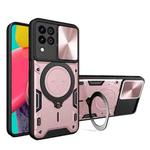 For Samsung Galaxy M33 5G CD Texture Sliding Camshield Magnetic Holder Phone Case(Pink)