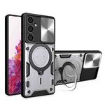 For Samsung Galaxy S23 FE 5G CD Texture Sliding Camshield Magnetic Holder Phone Case(Silver)