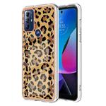 For Motorola Moto G Play 2023 Electroplating Marble Dual-side IMD Phone Case(Leopard Print)