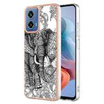 For Motorola Moto G34 Electroplating Marble Dual-side IMD Phone Case(Totem Elephant)