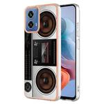 For Motorola Moto G34 Electroplating Marble Dual-side IMD Phone Case(Retro Radio)