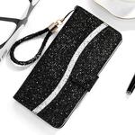 For Huawei P40 Lite Glitter Powder Horizontal Flip Leather Case with Card Slots & Holder & Lanyard(Black)