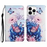 For iPhone 15 Pro Max 3D Colored Drawing Flip Leather Phone Case(Purple butterfly)