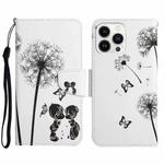 For iPhone 15 Pro 3D Colored Drawing Flip Leather Phone Case(Dandelions)