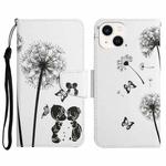 For iPhone 15 Plus 3D Colored Drawing Flip Leather Phone Case(Dandelions)