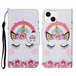 For iPhone 15 Plus 3D Colored Drawing Flip Leather Phone Case(Crown Unicorn)