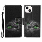 For iPhone 15 3D Colored Drawing Flip Leather Phone Case(Black Cat)