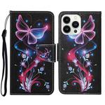 For iPhone 16 Pro Max 3D Colored Drawing Flip Leather Phone Case(Fluorescent Butterfly)