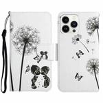 For iPhone 16 Pro Max 3D Colored Drawing Flip Leather Phone Case(Dandelions)