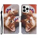 For iPhone 16 Pro 3D Colored Drawing Flip Leather Phone Case(Butterfly Cat)