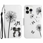 For iPhone 16 Pro 3D Colored Drawing Flip Leather Phone Case(Dandelions)