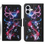 For iPhone 16 Plus 3D Colored Drawing Flip Leather Phone Case(Fluorescent Butterfly)