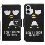 For iPhone 16 Plus 3D Colored Drawing Flip Leather Phone Case(Penguins)