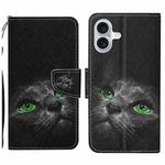 For iPhone 16 Plus 3D Colored Drawing Flip Leather Phone Case(Black Cat)