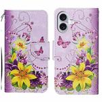 For iPhone 16 Plus 3D Colored Drawing Flip Leather Phone Case(Yellow Flowers)