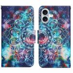 For iPhone 16 Plus 3D Colored Drawing Flip Leather Phone Case(Star Mandala)