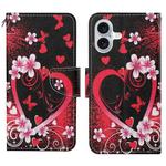 For iPhone 16 3D Colored Drawing Flip Leather Phone Case(Red Heart)