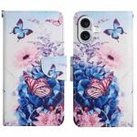 For iPhone 16 3D Colored Drawing Flip Leather Phone Case(Purple butterfly)