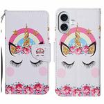 For iPhone 16 3D Colored Drawing Flip Leather Phone Case(Crown)