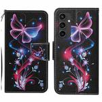 For Samsung Galaxy S24 FE 5G 3D Colored Drawing Flip Leather Phone Case(Fluorescent Butterfly)