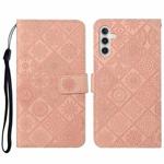 For Samsung Galaxy S23 FE 5G Ethnic Style Embossed Pattern Leather Phone Case(Pink)