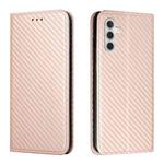 For Samsung Galaxy S23 FE 5G Carbon Fiber Texture Flip Holder Leather Phone Case(Rose Gold)