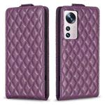 For Xiaomi 12 Diamond Lattice Vertical Flip Leather Phone Case(Dark Purple)