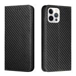 For iPhone 15 Pro Carbon Fiber Texture Flip Holder Leather Phone Case(Black)