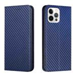 For iPhone 15 Pro Carbon Fiber Texture Flip Holder Leather Phone Case(Blue)