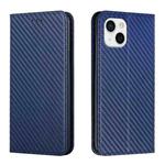 For iPhone 15 Plus Carbon Fiber Texture Flip Holder Leather Phone Case(Blue)