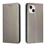 For iPhone 15 Plus Carbon Fiber Texture Flip Holder Leather Phone Case(Grey)