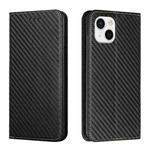 For iPhone 15 Carbon Fiber Texture Flip Holder Leather Phone Case(Black)