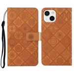 For iPhone 15 Plus Ethnic Style Embossed Pattern Leather Phone Case(Brown)