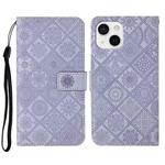 For iPhone 15 Plus Ethnic Style Embossed Pattern Leather Phone Case(Purple)