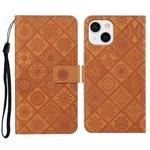 For iPhone 15 Ethnic Style Embossed Pattern Leather Phone Case(Brown)