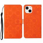 For iPhone 15 Ethnic Style Embossed Pattern Leather Phone Case(Orange)